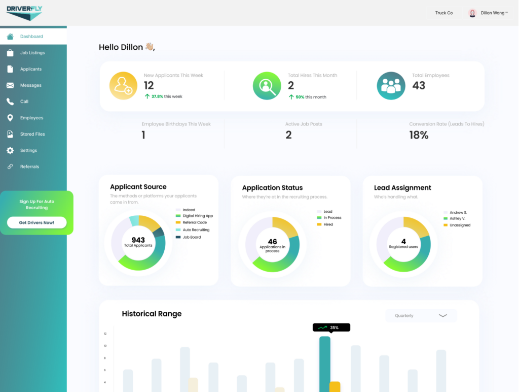 DriverFly applicant tracking dashboard